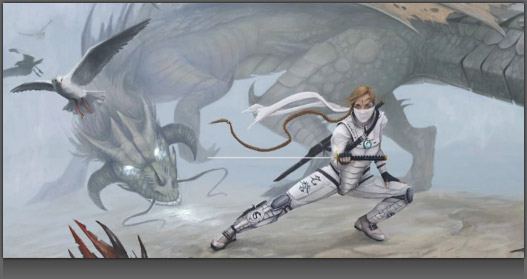 Image of a Warrior fighting a Dragon
